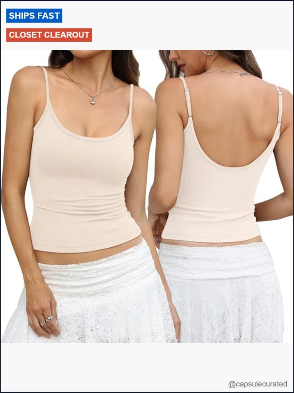 Cotton Scoop Neck Tank Top Adjustable Spaghetti Strap Camisole Fitted Summer